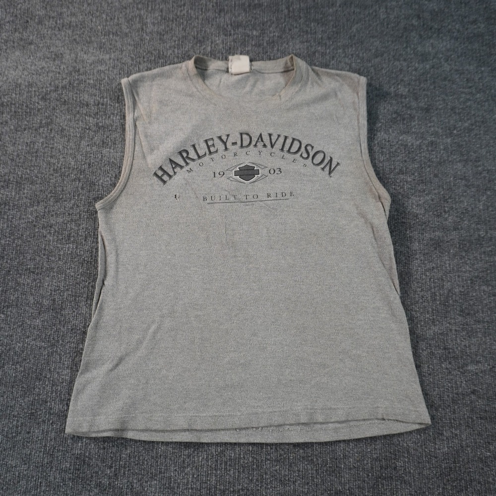 Vintage Harley-Davidson Muscle Thermal Mens Large Gray Built To Ride Ribbed 2004